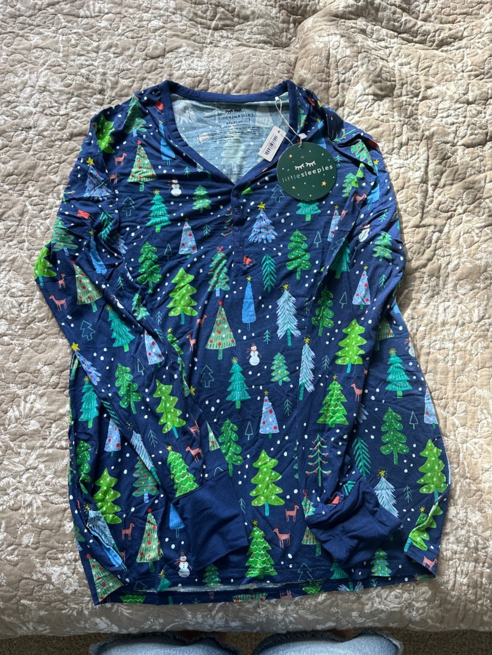 NWT Little Sleepies Navy Merry & Bright women's LS medium shirt